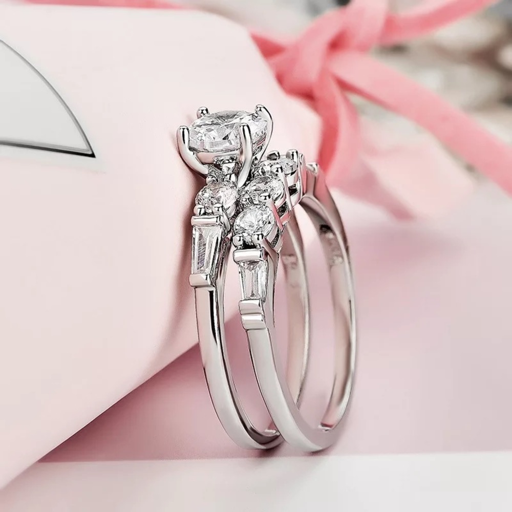 New Women’s 2pc/set 925 Silver Diamond Ring - Picture 4 of 6